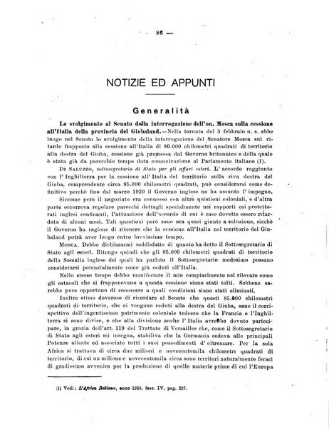 L'Africa italiana bollettino della Società africana d'Italia