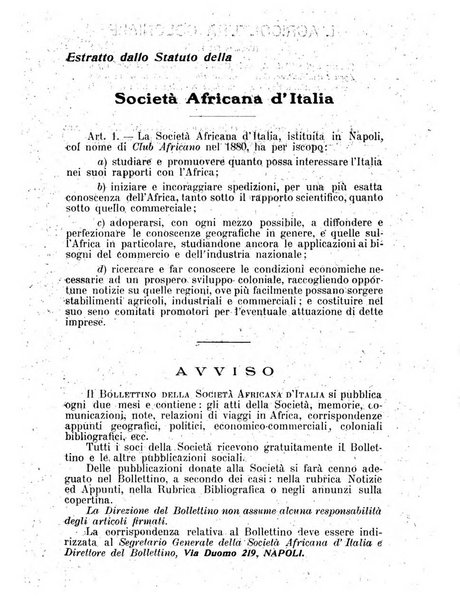 L'Africa italiana bollettino della Società africana d'Italia