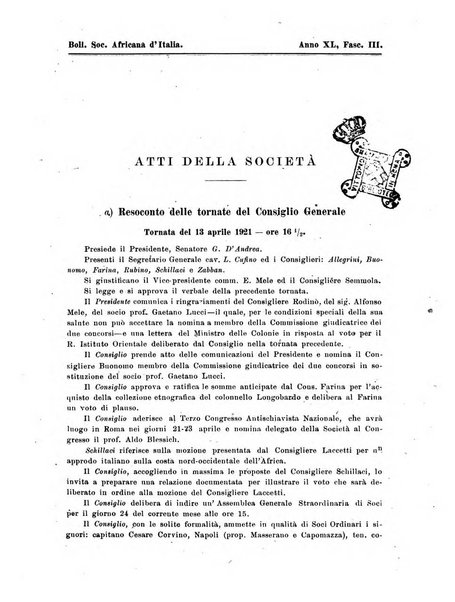 L'Africa italiana bollettino della Società africana d'Italia