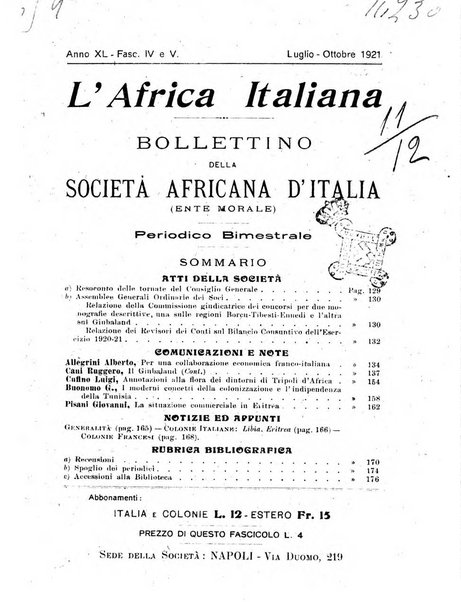 L'Africa italiana bollettino della Società africana d'Italia