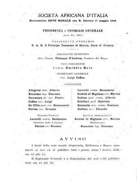 L'Africa italiana bollettino della Società africana d'Italia