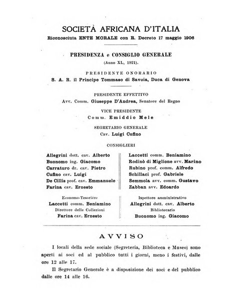 L'Africa italiana bollettino della Società africana d'Italia