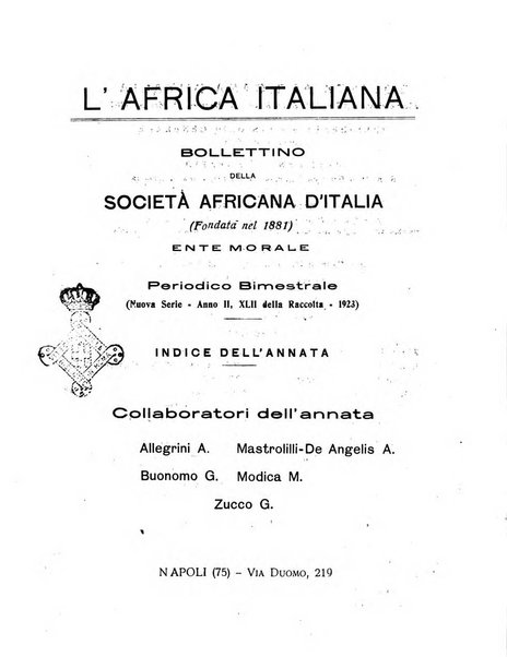 L'Africa italiana bollettino della Società africana d'Italia