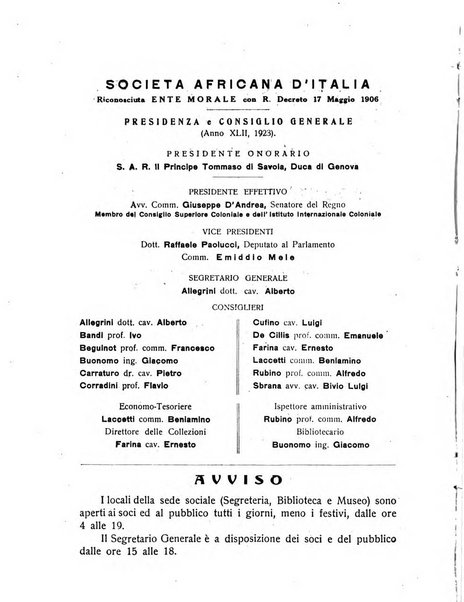 L'Africa italiana bollettino della Società africana d'Italia