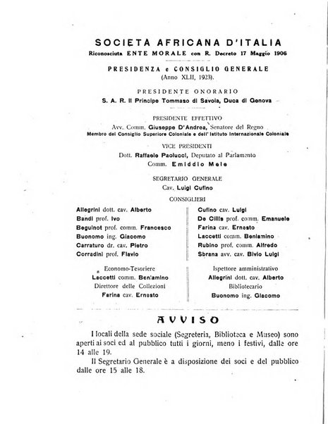 L'Africa italiana bollettino della Società africana d'Italia