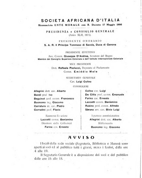 L'Africa italiana bollettino della Società africana d'Italia