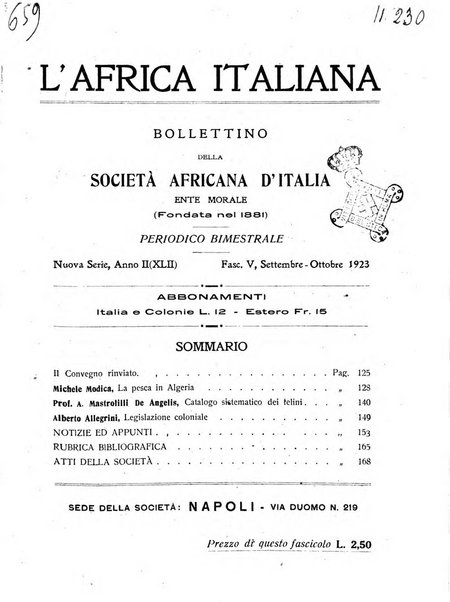 L'Africa italiana bollettino della Società africana d'Italia