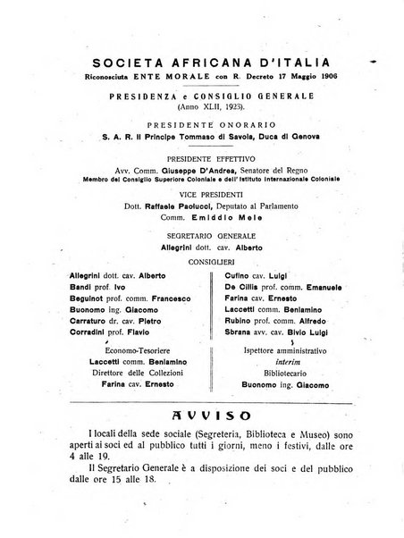 L'Africa italiana bollettino della Società africana d'Italia