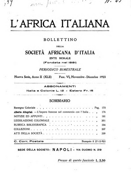 L'Africa italiana bollettino della Società africana d'Italia