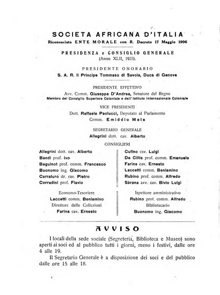 L'Africa italiana bollettino della Società africana d'Italia