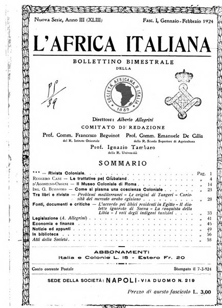 L'Africa italiana bollettino della Società africana d'Italia