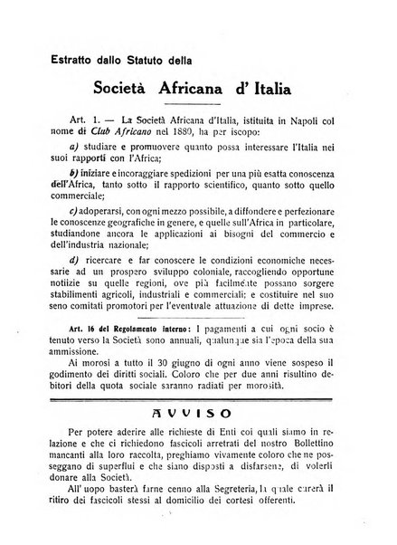 L'Africa italiana bollettino della Società africana d'Italia