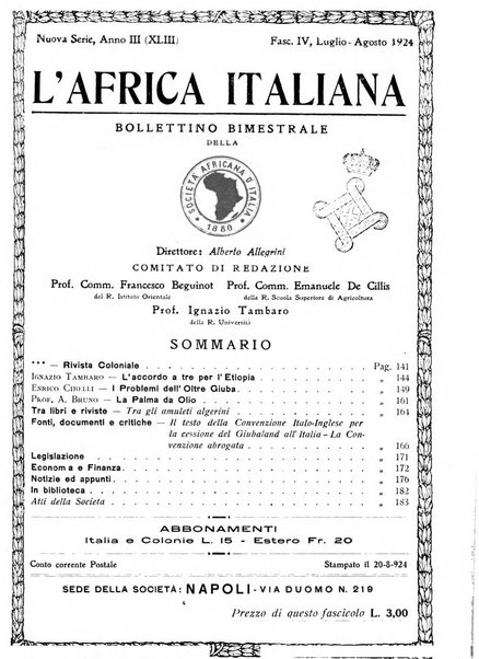 L'Africa italiana bollettino della Società africana d'Italia