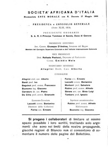 L'Africa italiana bollettino della Società africana d'Italia