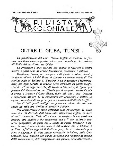 L'Africa italiana bollettino della Società africana d'Italia