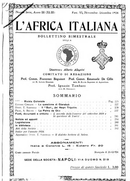 L'Africa italiana bollettino della Società africana d'Italia