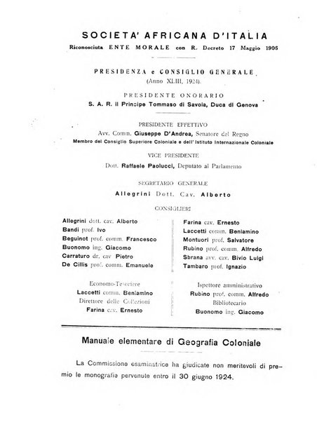 L'Africa italiana bollettino della Società africana d'Italia