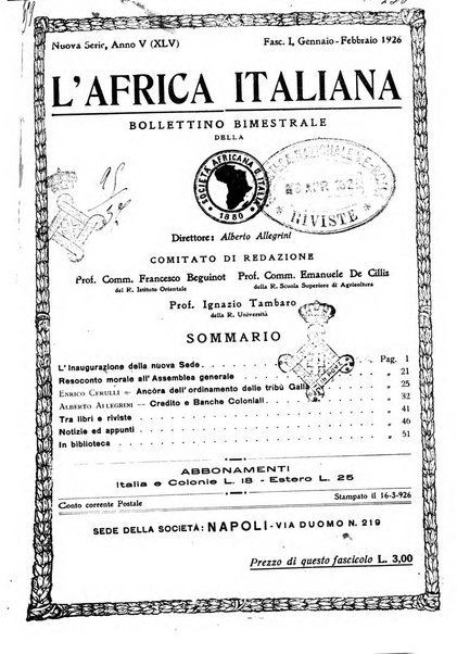 L'Africa italiana bollettino della Società africana d'Italia