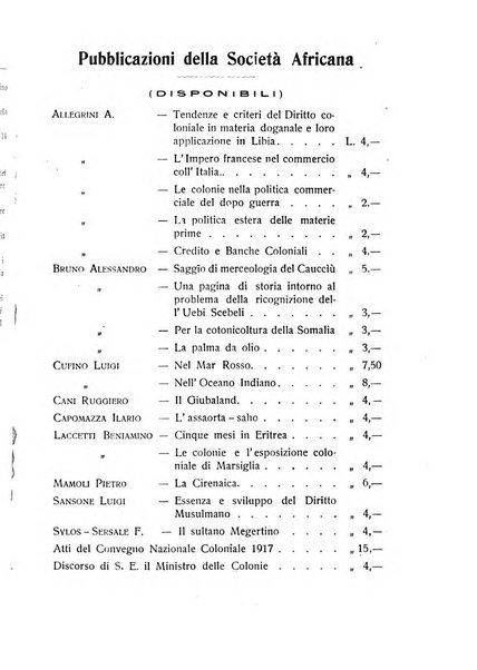 L'Africa italiana bollettino della Società africana d'Italia