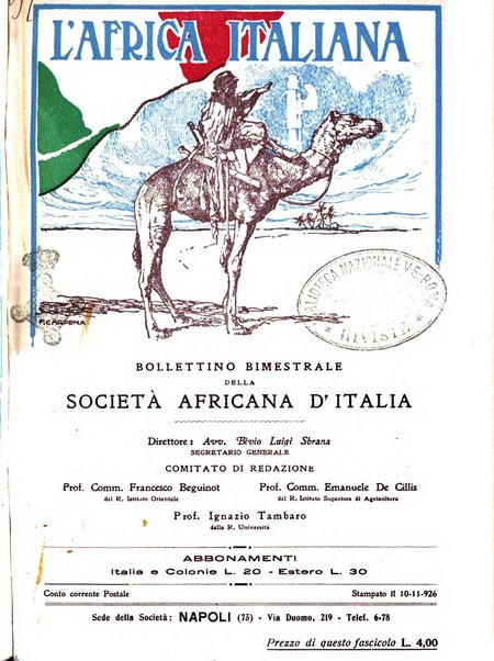 L'Africa italiana bollettino della Società africana d'Italia