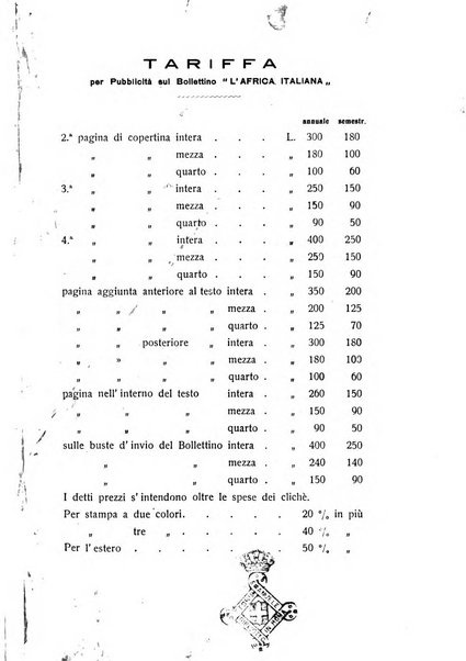 L'Africa italiana bollettino della Società africana d'Italia