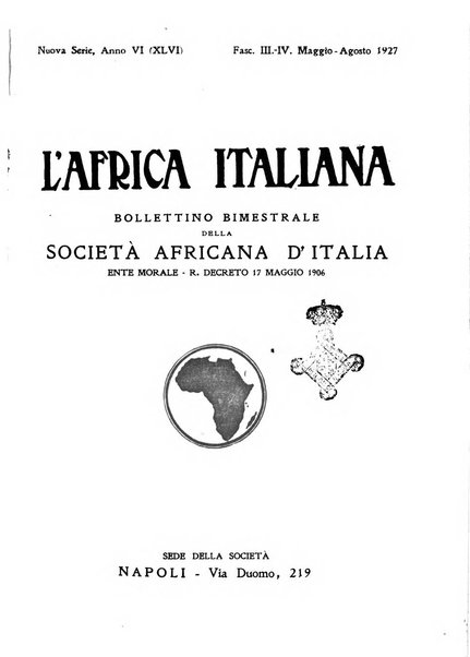 L'Africa italiana bollettino della Società africana d'Italia