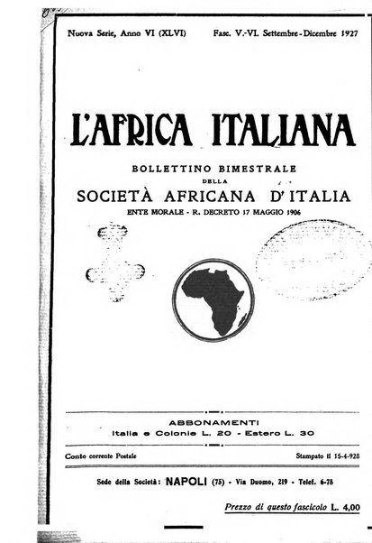 L'Africa italiana bollettino della Società africana d'Italia