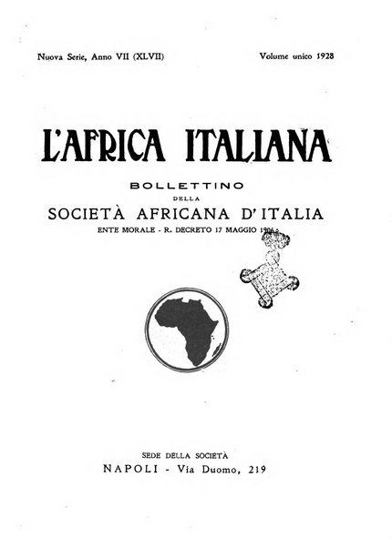 L'Africa italiana bollettino della Società africana d'Italia