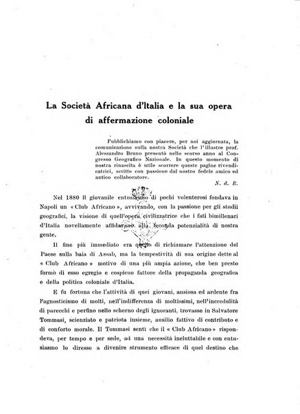 L'Africa italiana bollettino della Società africana d'Italia