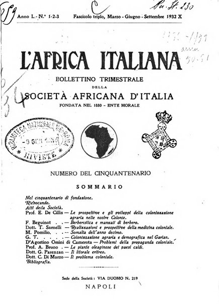 L'Africa italiana bollettino della Società africana d'Italia