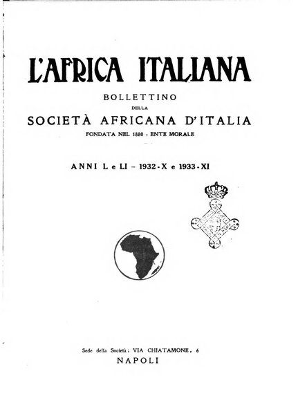 L'Africa italiana bollettino della Società africana d'Italia