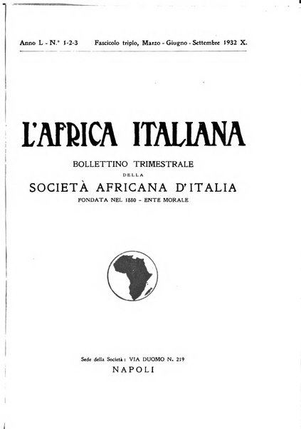 L'Africa italiana bollettino della Società africana d'Italia