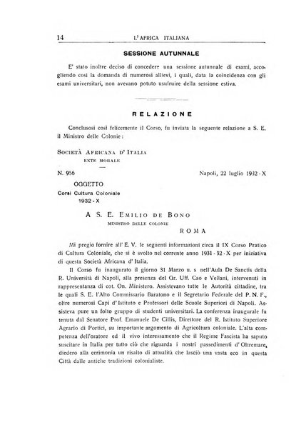 L'Africa italiana bollettino della Società africana d'Italia