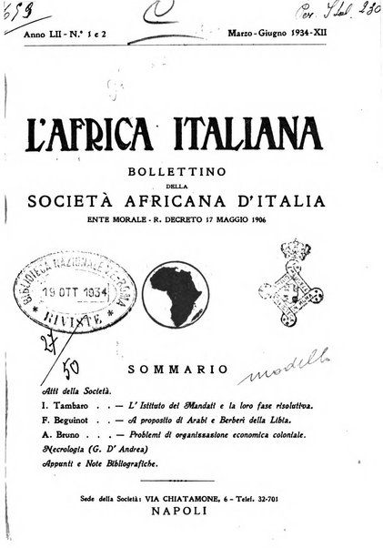 L'Africa italiana bollettino della Società africana d'Italia