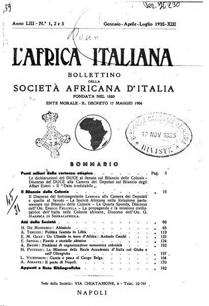 L'Africa italiana bollettino della Società africana d'Italia