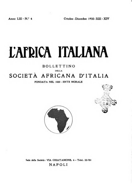 L'Africa italiana bollettino della Società africana d'Italia