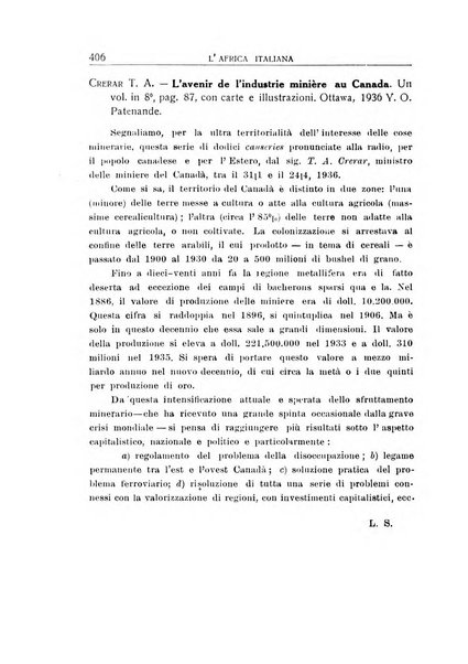 L'Africa italiana bollettino della Società africana d'Italia