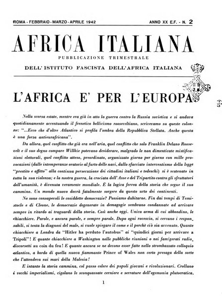 Africa italiana pubblicazione mensile dell'Istituto fascista dell'Africa italiana