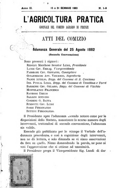 L'agricoltura pratica organo ufficiale del Comizio agrario di Firenze