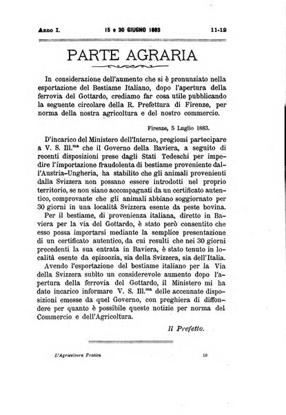 L'agricoltura pratica organo ufficiale del Comizio agrario di Firenze