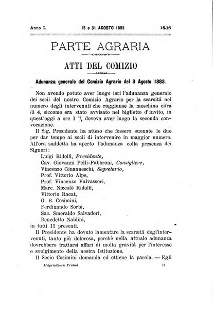 L'agricoltura pratica organo ufficiale del Comizio agrario di Firenze