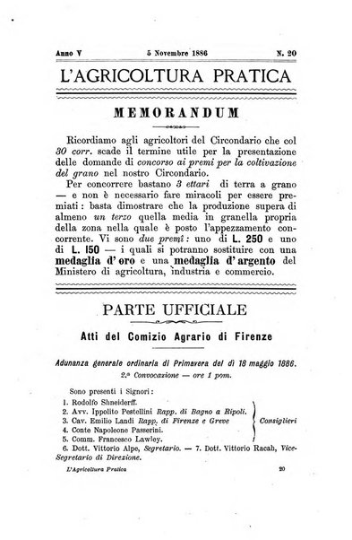 L'agricoltura pratica organo ufficiale del Comizio agrario di Firenze