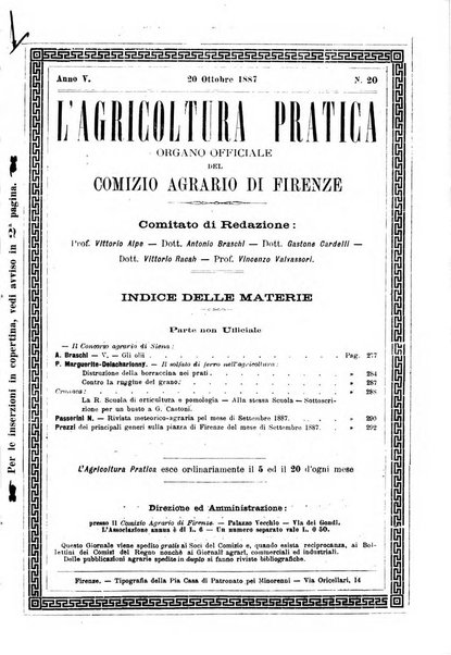 L'agricoltura pratica organo ufficiale del Comizio agrario di Firenze