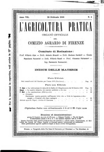 L'agricoltura pratica organo ufficiale del Comizio agrario di Firenze