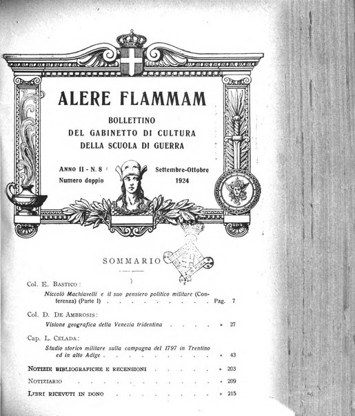 Alere flammam bollettino del Gabinetto di cultura della scuola di guerra