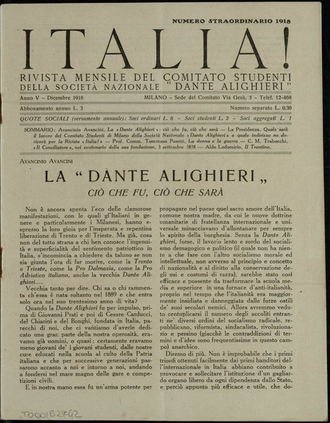 Italia! : rivista mensile del Comitato studenti della soc. Dante Alighieri