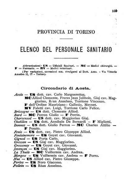 Almanacco igienico-sanitario ... della citta e provincia di Torino