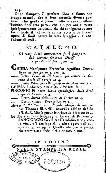 Almanacco reale o sia guida per la città di Torino... presentato per la prima volta a S.S.R.M. dal libraio Onorato Derossi ...