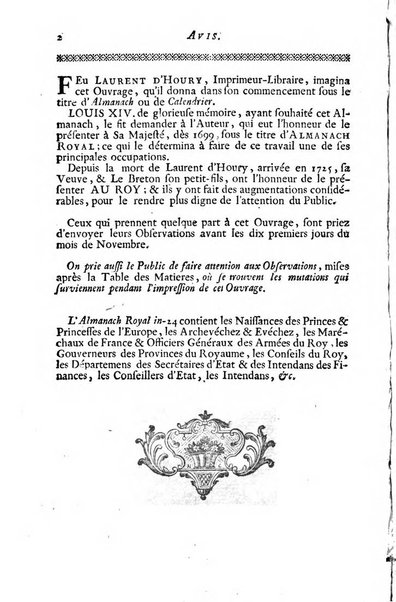 Almanach royal, ... présenté a Sa Majesté pour la premiere fois en 1699 ...