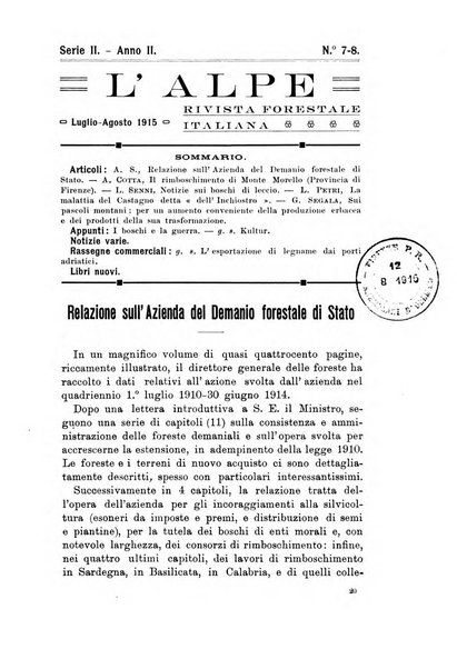 L'alpe rivista forestale italiana fondata dalla Società emiliana pro-montibus et sylvis